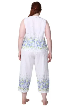 La Cera™ Estampado De Bordes Sin Mangas 100% Algodon Floral Pijamas De Talla Gr