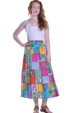 La Cera™ Falda Larga Escalonada Con Patchwork Vibrante