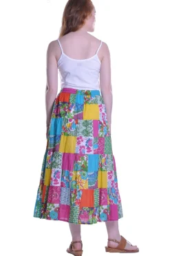 La Cera™ Falda Larga Escalonada Con Patchwork Vibrante