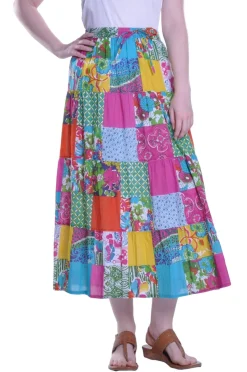 La Cera™ Falda Larga Escalonada Con Patchwork Vibrante