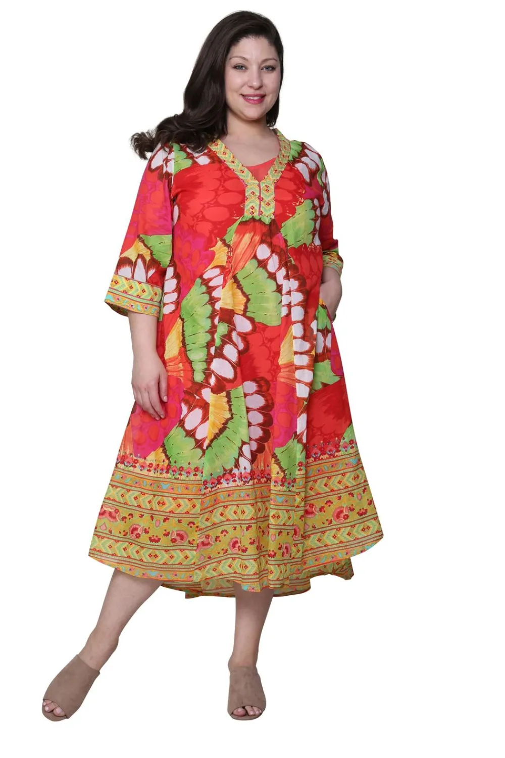 La Cera™ La Cera Caftan Estampado De Mariposas De Talla Grande Para Mujer