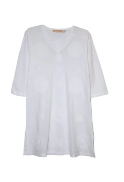 La Cera™ La Cera Camisa Casual Con Cuello En V Bordada Blanca Talla Grande