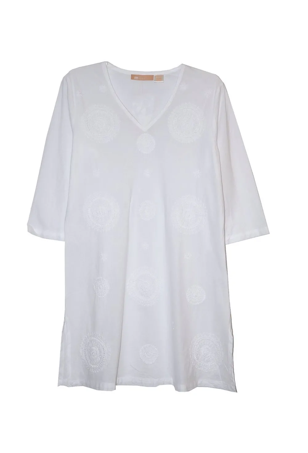 La Cera™ La Cera Camisa Casual Con Cuello En V Bordada Blanca Talla Grande