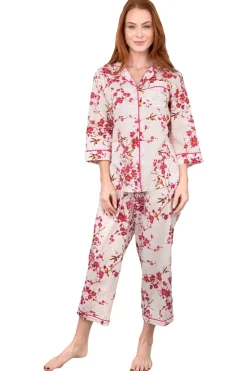 La Cera™ La Cera Conjunto De Pijama De Algodon Con Manga 3/4 Cherry Blossom