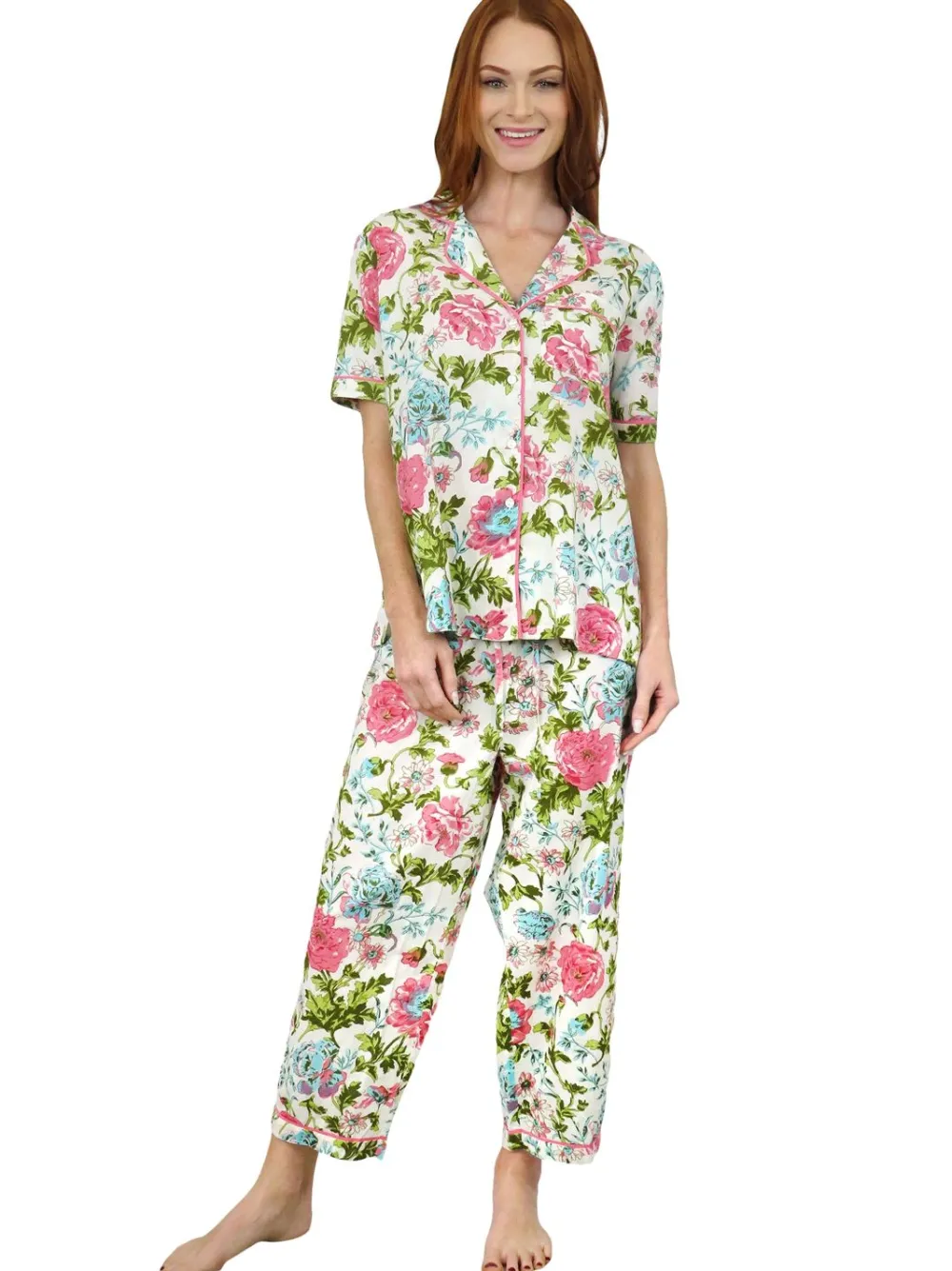 La Cera™ La Cera Conjunto De Pijama De Algodon Con Estampado De Jardin Ingles D