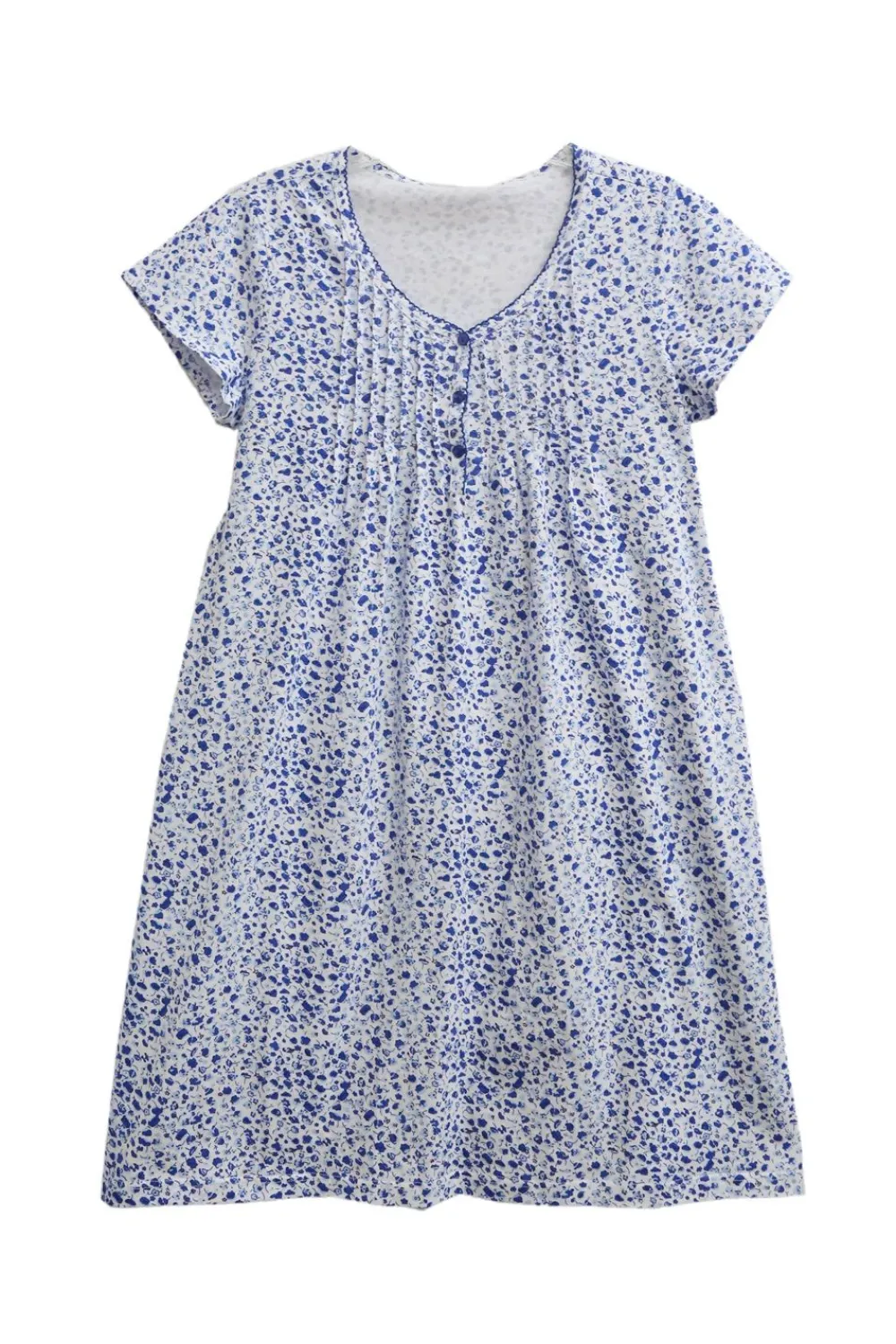 La Cera™ La Cera Plus Blue Posies Cotton Knit Chemise