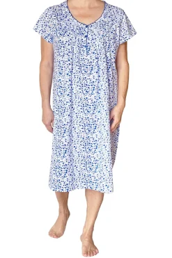 La Cera™ La Cera Plus Blue Posies Cotton Knit Chemise