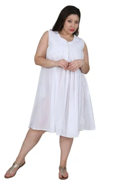 La Cera™ La Cera Vestido 100% Algodon Sin Mangas Con Bajo Bordado - Talla Grand