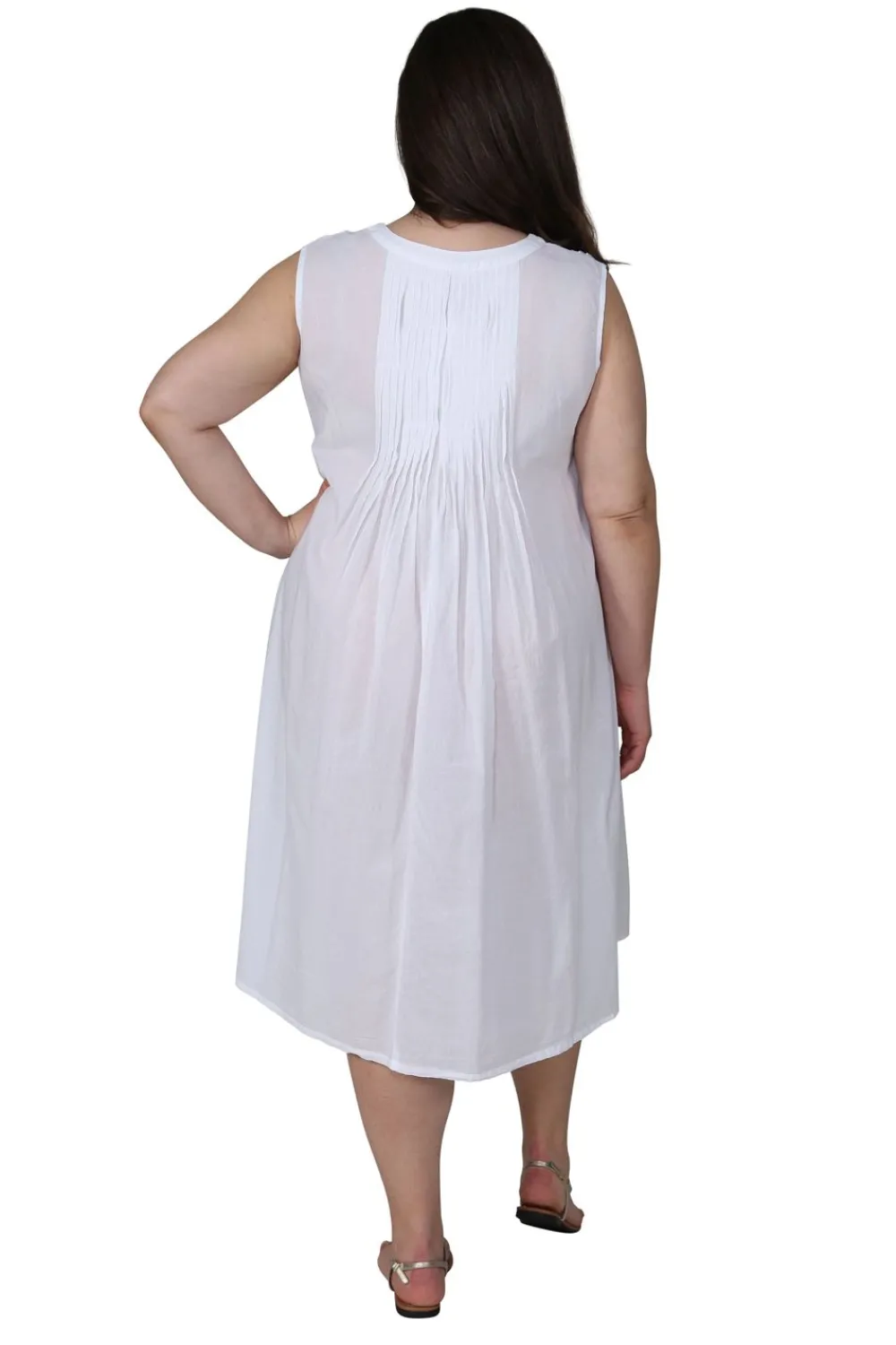 La Cera™ La Cera Vestido 100% Algodon Sin Mangas Con Bajo Bordado - Talla Grand