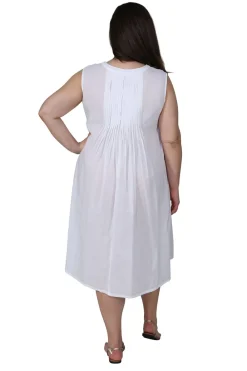 La Cera™ La Cera Vestido 100% Algodon Sin Mangas Con Bajo Bordado - Talla Grand