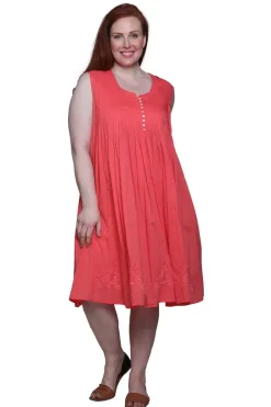 La Cera™ La Cera Vestido 100% Algodon Sin Mangas Con Bajo Bordado - Talla Grand