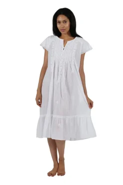 La Cera™ La Cera Vestido De Fiesta Con Bordado De Algodon Y Manga Corta Con Dob