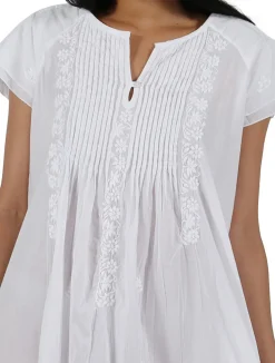 La Cera™ La Cera Vestido De Fiesta Con Bordado De Algodon Y Manga Corta Con Dob