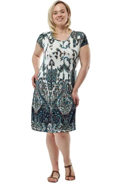 La Cera™ La Cera Vestido De Manga Corta Con Estampado Marfil Y Azul Marino Tall