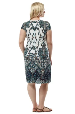La Cera™ La Cera Vestido De Manga Corta Con Estampado Marfil Y Azul Marino Tall