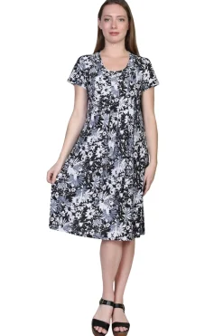La Cera™ La Cera Vestido De Manga Corta Estampado Blanco Y Negro