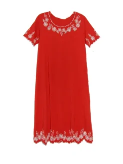 La Cera™ La Cera Vestido Evase Bordado De Punto 100% Algodon - Talla Grande