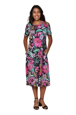 La Cera™ La Cera Vestido Evase De Punto Negro Y Fucsia