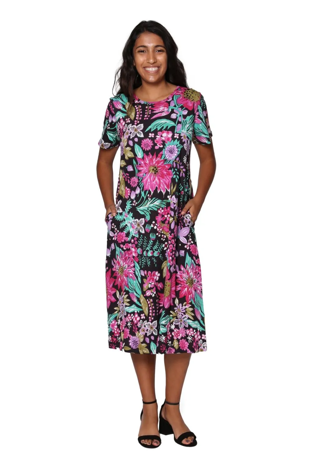 La Cera™ La Cera Vestido Evase De Punto Negro Y Fucsia