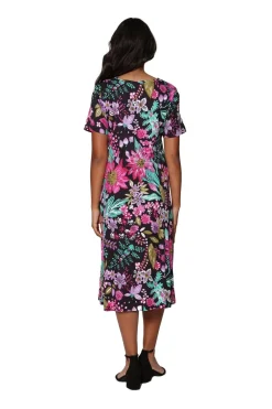 La Cera™ La Cera Vestido Evase De Punto Negro Y Fucsia