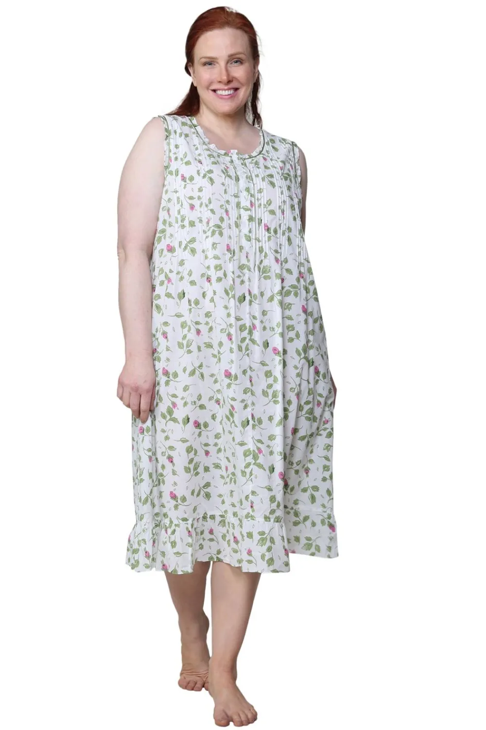 La Cera™ La Cera Vestido Sin Mangas Rose Vine 100% Algodon - Talla Grande