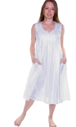 La Cera™ La Cera Vestido Sin Mangas 100% Algodon Con Bordado En El Bajo
