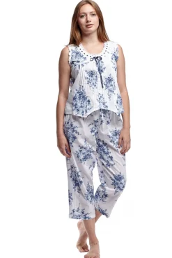 La Cera™ Pijama 100% Algodon - Estampado Floral Azul Y Blanco