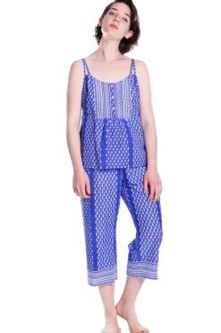 La Cera™ Pijama Capri De Algodon Con Estampado Batik Azul