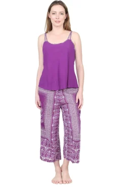 La Cera™ Pijama Capri Estampado Morado Y Blanco Rayon La Cera