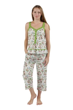 La Cera™ Pijama De Algodon Sin Mangas Con Rosas Trepadoras