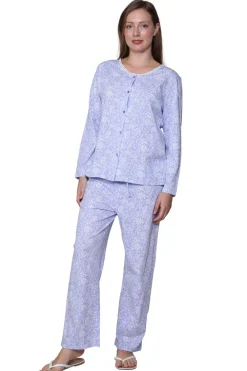 La Cera™ Pijama De Punto De Algodon Floral Lila La Cera