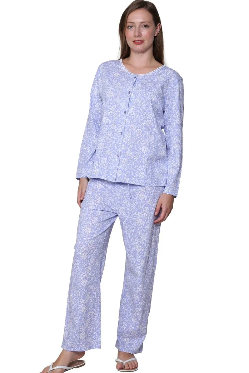 La Cera™ Pijama De Punto De Algodon Floral Lila La Cera
