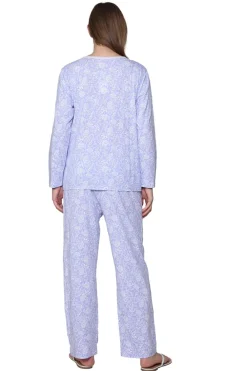La Cera™ Pijama De Punto De Algodon Floral Lila La Cera