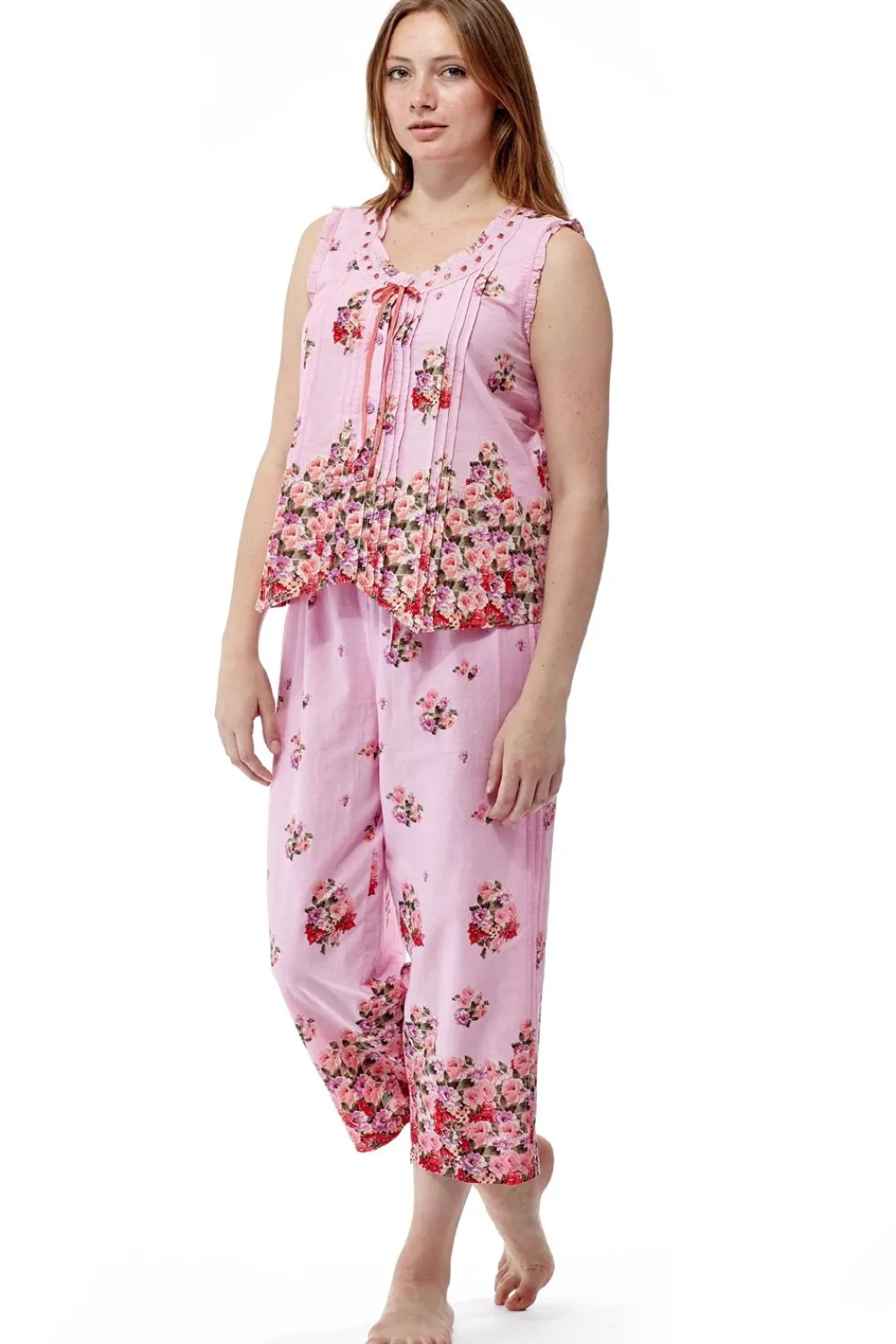 La Cera™ Pijama Floral Sin Mangas 100% Algodon