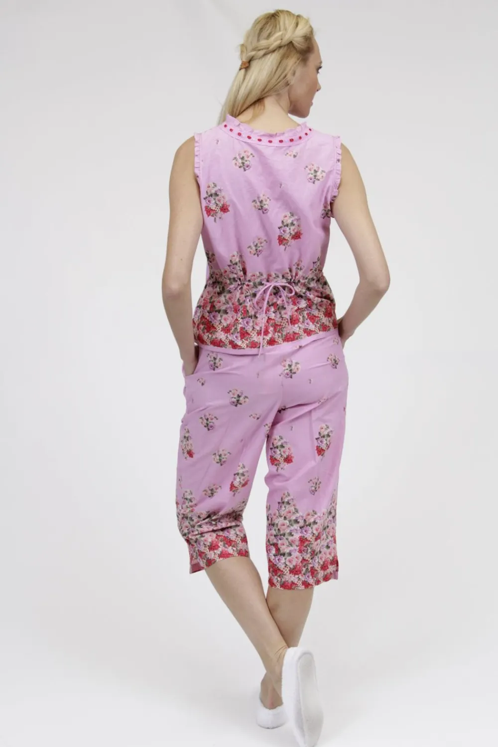 La Cera™ Pijama Floral Sin Mangas 100% Algodon