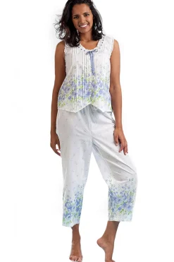 La Cera™ Pijama Floral Sin Mangas Con Estampado De Bordes 100% Algodon