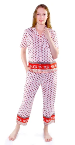 La Cera™ Pijama Rojo Y Blanco 100% Algodon.
