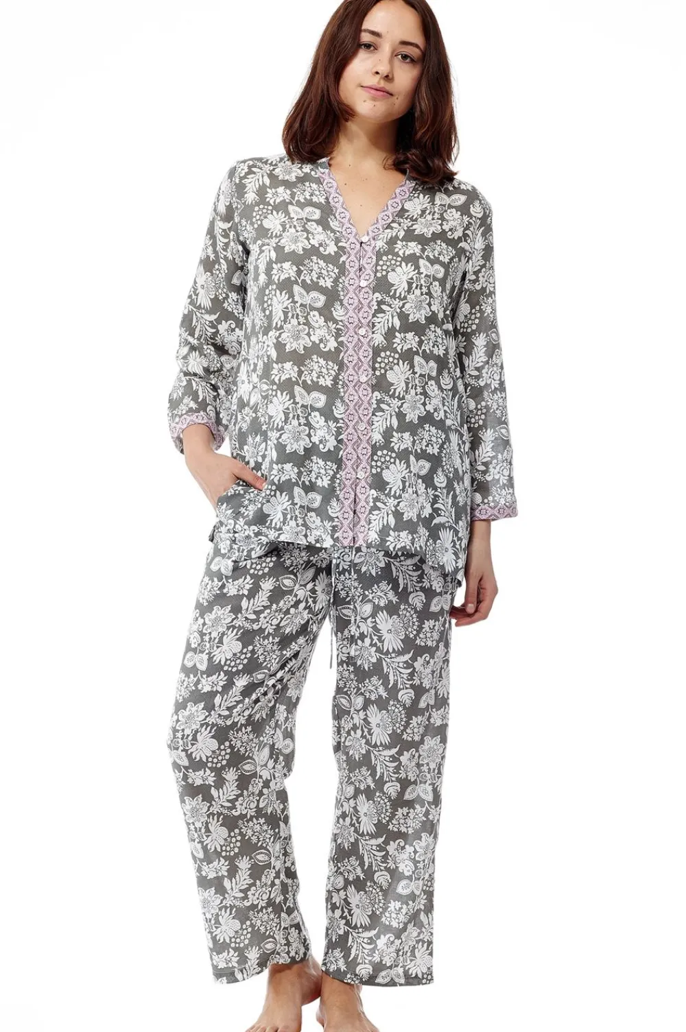 La Cera™ Pijamas De Talla Grande Con Estampado Floral Salvia De Rayon