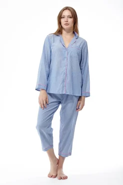 La Cera™ Pijamas De Talla Grande De Rayas Azules