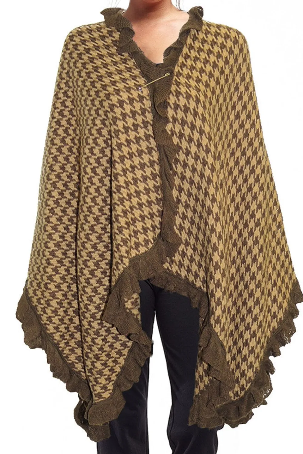La Cera™ Poncho Tipo Chal Con Abertura Y Pata De Gallo De La Cera