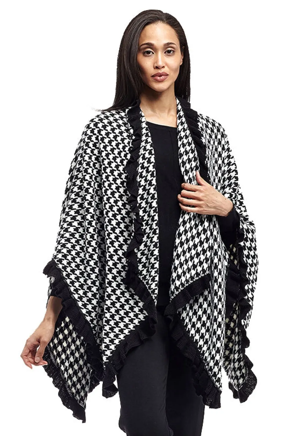 La Cera™ Poncho Tipo Chal Con Abertura Y Pata De Gallo De La Cera
