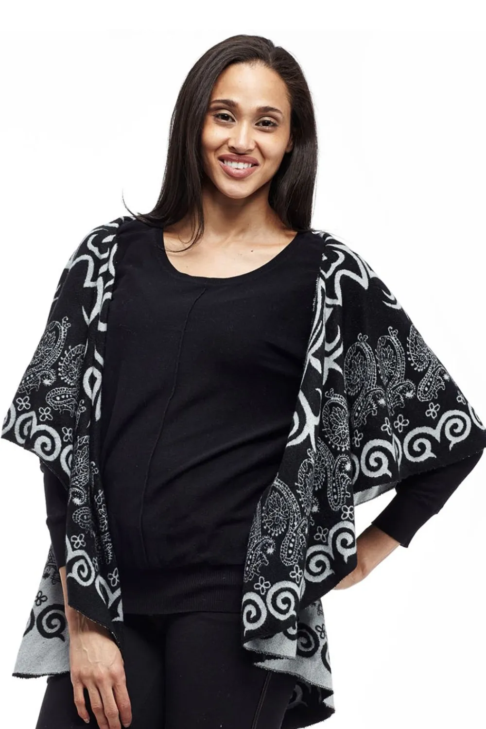 La Cera™ Poncho Tipo Chal Con Estampado De Remolinos De La Cera