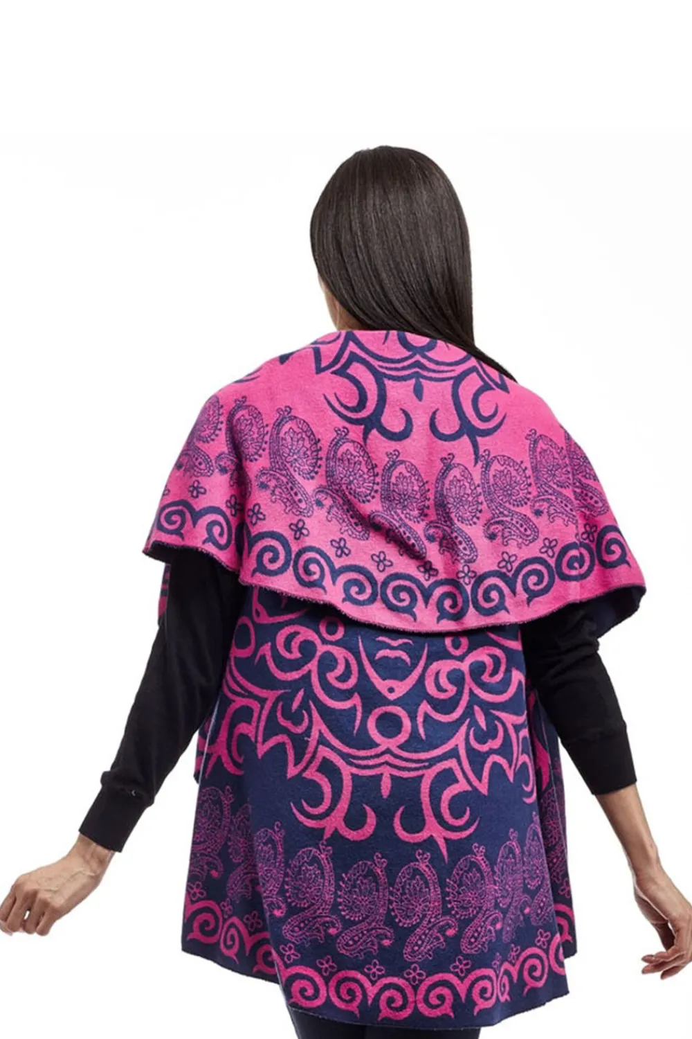 La Cera™ Poncho Tipo Chal Con Estampado De Remolinos De La Cera