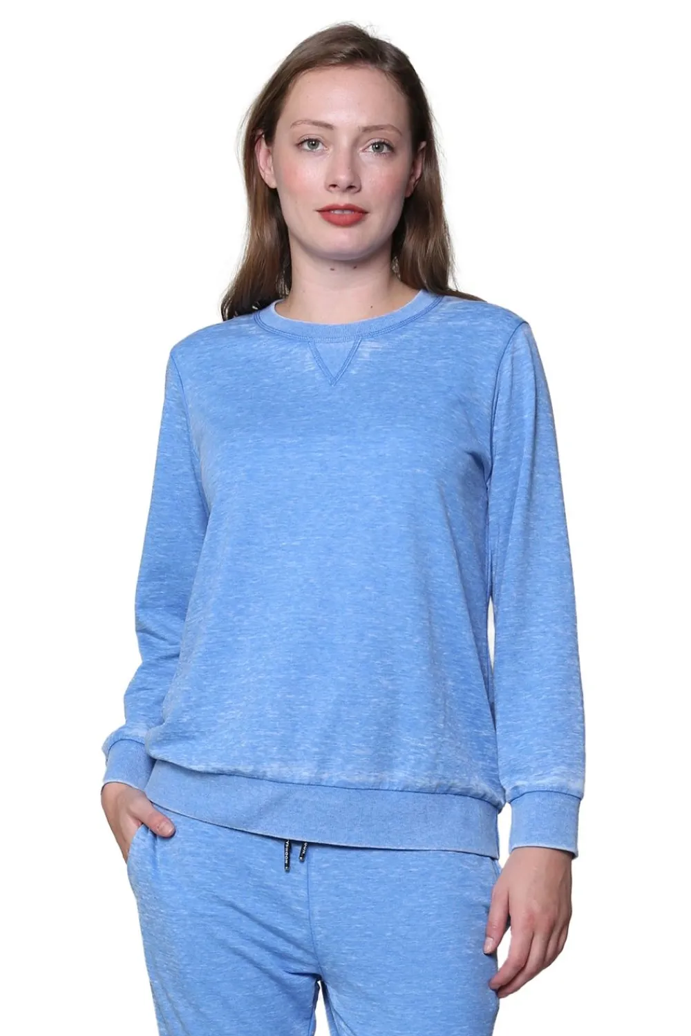La Cera™ Sudadera De Rizo Frances Con Cuello Redondo Y Jaspeado