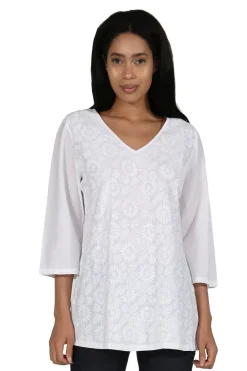 La Cera™ Top Bordado Con Print De Flores Blanco