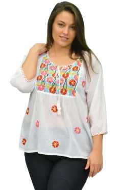 La Cera™ Top Campesino Bordado Talla Grande La Cera