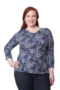 La Cera™ Top Con Cuello Vuelto Floral La Cera Lucerne De Talla Grande