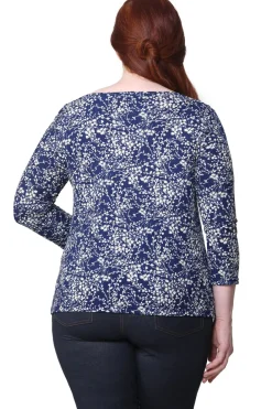 La Cera™ Top Con Cuello Vuelto Floral La Cera Lucerne De Talla Grande