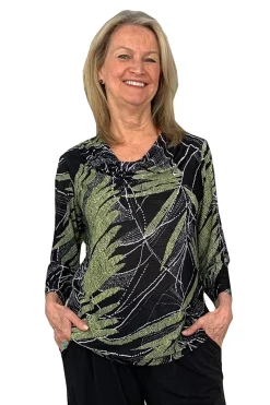 La Cera™ Top Con Cuello Vuelto Y Estampado De Palmeras Savannah De La Cera