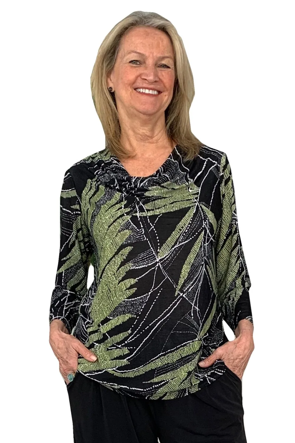 La Cera™ Top Con Cuello Vuelto Y Estampado De Palmeras Savannah De La Cera